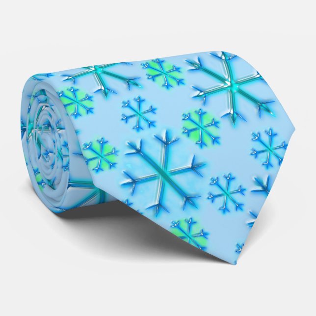 Blå och vit snöflinga Hexagon Mönster Slips (Rullad)