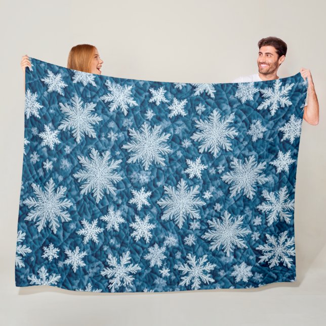 Blå och vit Snöflingor i Mönster med citationsteck Fleecefilt (På plats)