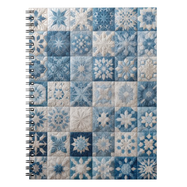 Blå och vit snöflingor Quilt Anteckningsbok (Framsidan)
