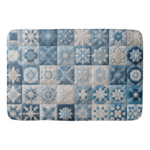 Blå och vit snöflingor Quilt Badrumsmatta