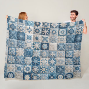 Blå och vit snöflingor Quilt Fleecefilt