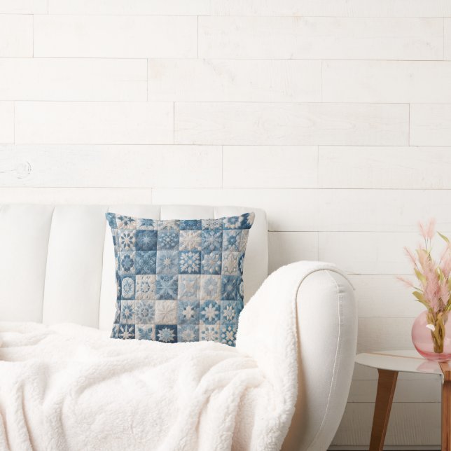 Blå och vit snöflingor Quilt Kudde (Soffa)
