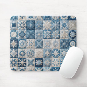 Blå och vit snöflingor Quilt Musmatta