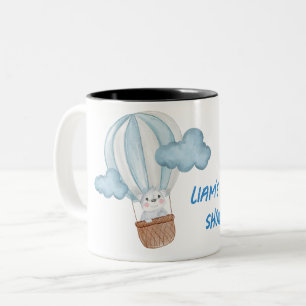 Blå och vit söt djur Baby Shower Två-Tonad Mugg