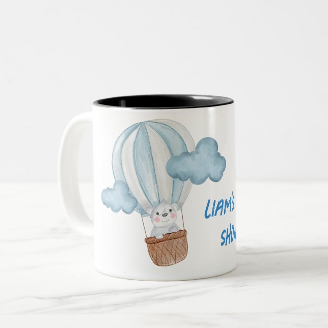 Blå och vit söt djur Baby Shower Två-Tonad Mugg (Framsida vänster)