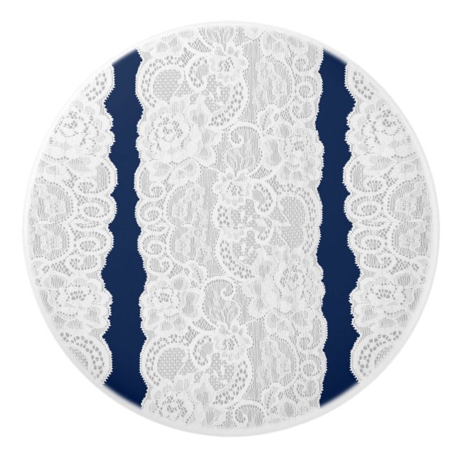 Blå och vit spets rustik romantiskt elegant knopp (Framsidan)