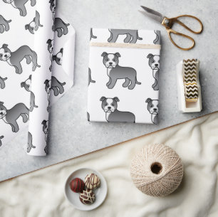 Blå Och Vit Staffie Söt Tecknad Hundmönster Presentpapper