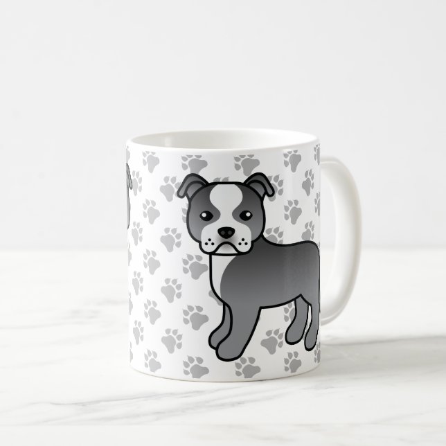 Blå Och Vit Staffordshire Bull Terrier Hund Kaffemugg (Framsida höger)