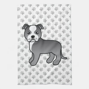Blå Och Vit Staffordshire Bull Terrier Hund Kökshandduk