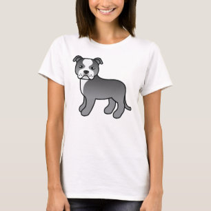 Blå Och Vit Staffordshire Bull Terrier Hund T Shirt