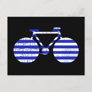 blå och vit strimlad cykel vykort