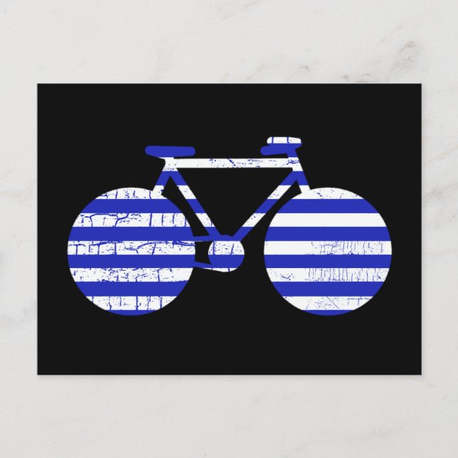 blå och vit strimlad cykel vykort (Framsida)