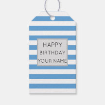 Blå och vit strimlad Grattis på födelsedagen