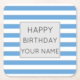 Blå och vit strimlad Grattis på födelsedagen Underlägg Papper Kvadrat