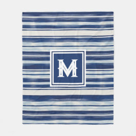 Blå och vit strimlad monogram fleecefilt