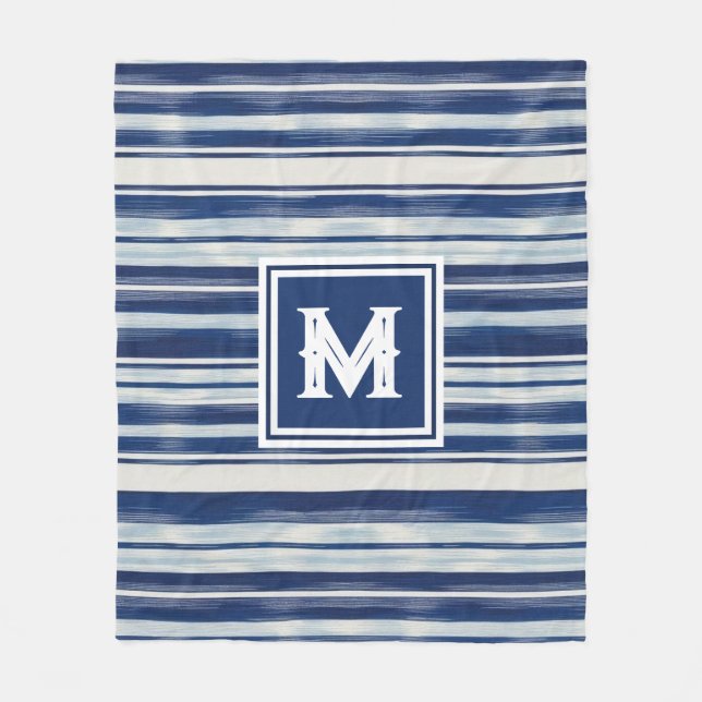 Blå och vit strimlad monogram fleecefilt (Framsidan)