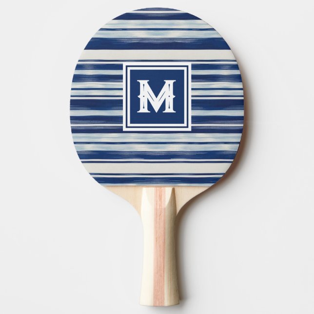 Blå och vit strimlad monogram pingisracket (Framsidan)