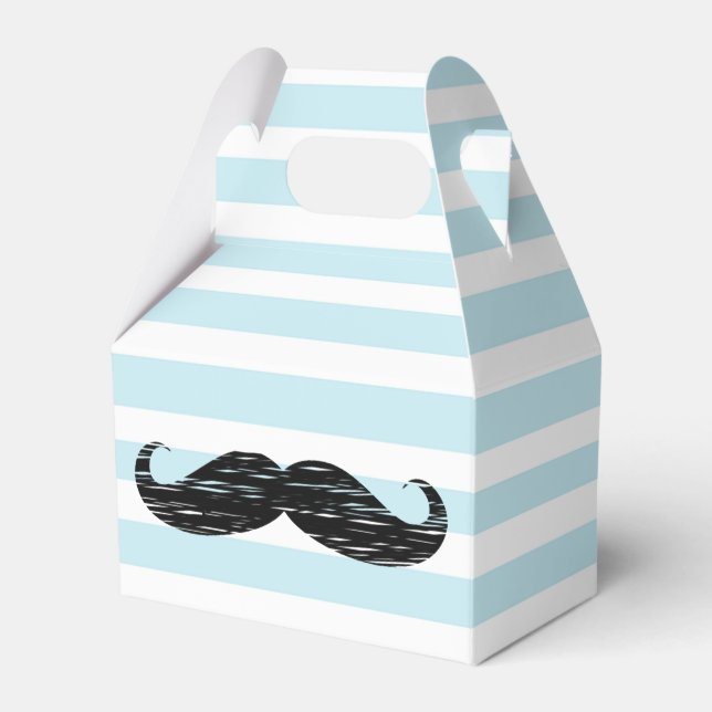 Blå och vit strimlad Mustache Candy Treat Box Presentaskar (Framsidan Sidan)