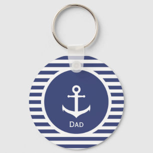Blå och vit strimlad Nautical Pappa Nyckelring