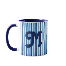 Blå och vit strimmig monogram