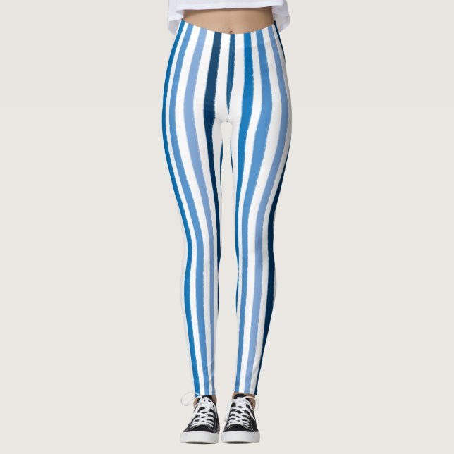 Blå och vit stripe leggings (Framsida)