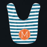 Blå och vit stripe Mönster Orange Monogram Hakklapp<br><div class="desc">En enkel design med en yta för monogram. Om du behöver justera teckningen eller ändra teckensnittet kan du klicka på anpassningsområdet. Då kommer du till designen i verktyg där du kan göra många ändringar.</div>