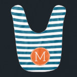Blå och vit stripe Mönster Orange Monogram Hakklapp<br><div class="desc">En enkel design med en yta för monogram. Om du behöver justera teckningen eller ändra teckensnittet kan du klicka på anpassningsområdet. Då kommer du till designen i verktyg där du kan göra många ändringar.</div>