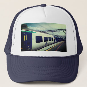 Blå och vit tåg keps