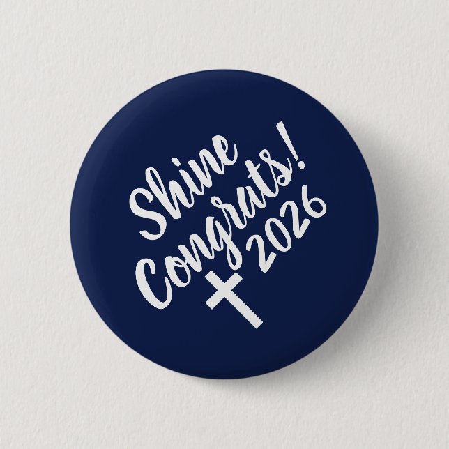 Blå och vit tid att lysa examen 2026 knapp (Framsida)