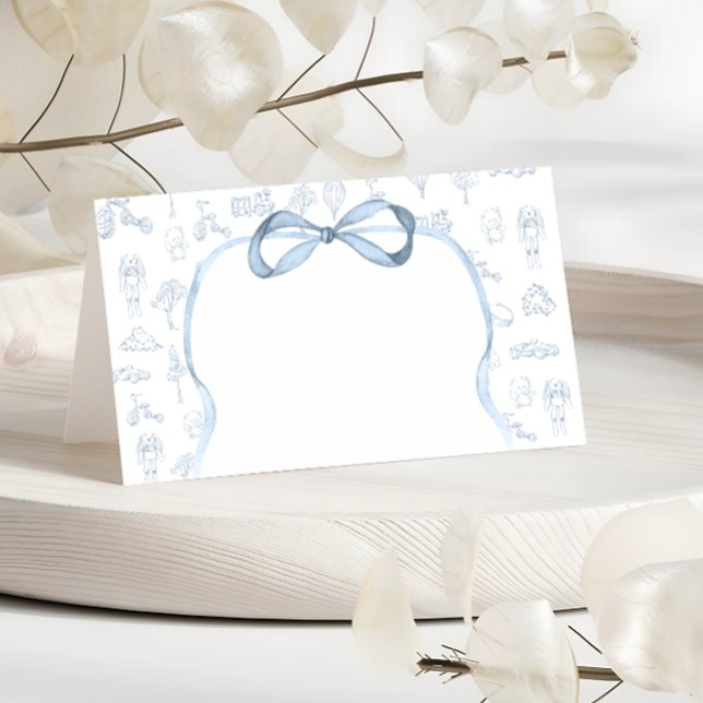 Blå och vit Toile Baby Shower Placeringskort (Skapare uppladdad)