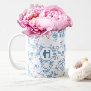 Blå- och vit toile de Jouy-Möhippa Kaffe Kaffemugg