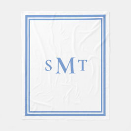 Blå och vit tre Brev-monogram Fleecefilt