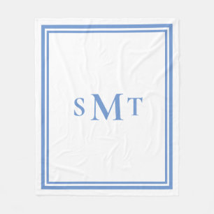 Blå och vit tre Brev-monogram Fleecefilt