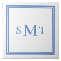 Blå och vit tre Brev-monogram