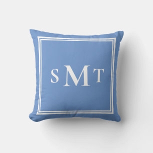 Blå och vit tre Brev-monogram Kudde