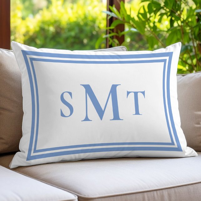Blå och vit tre Brev-monogram Lumbarkudde (Skapare uppladdad)