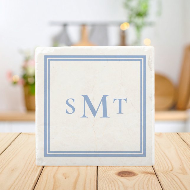 Blå och vit tresiffrig monogram stenunderlägg (Skapare uppladdad)