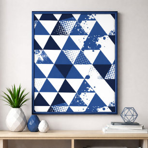 Blå och vit triangulär design med färgsprutningar poster