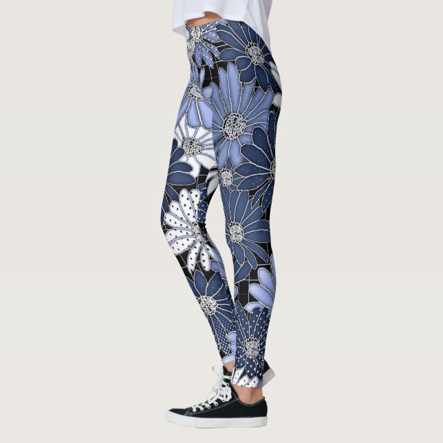 Blå och vit tusenskönemönster leggings (Vänster)