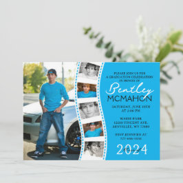 Blå och vit unik filmremsa 6 Photo Studenten Inbjudningar