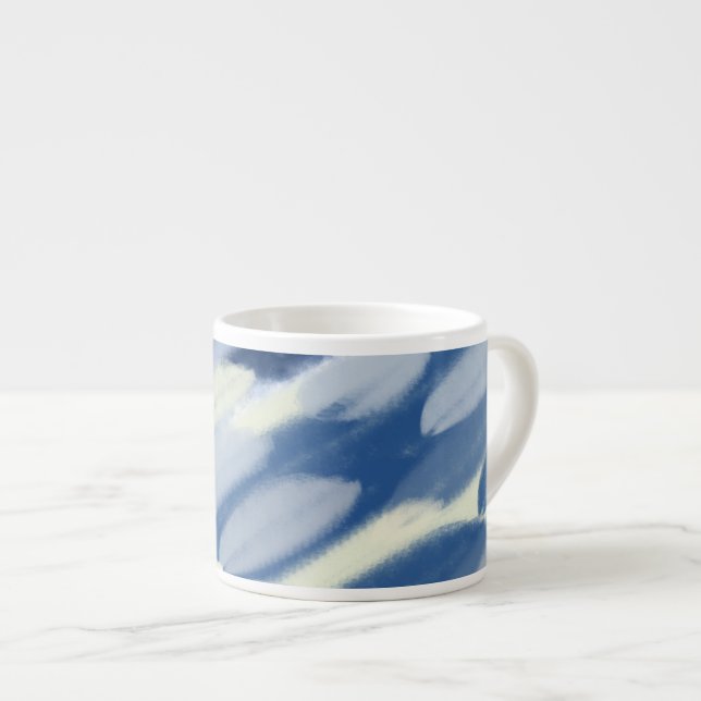 Blå och vit unik konst espressomugg (Framsida höger)