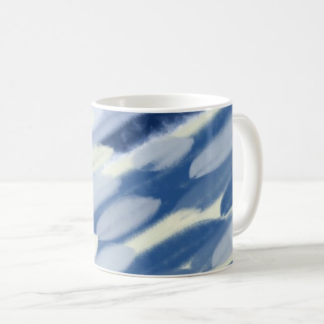 Blå och vit unik konst kaffemugg (Framsida höger)