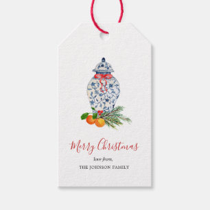 "Blå och vit urna-Juletiketter Presentetikett