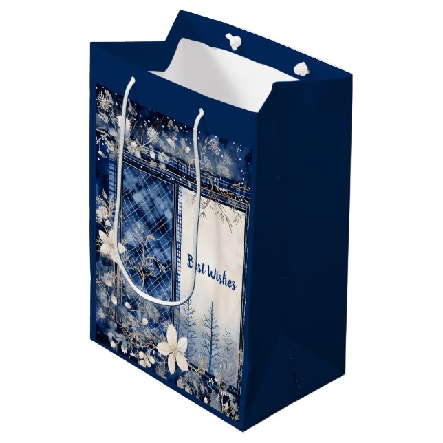 Blå och vit vacker jultomte Blommigt (Framsidan Vinklad)