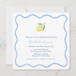 Blå och vit Vågigt Gräns Lemon Möhippa Inbjudningar
