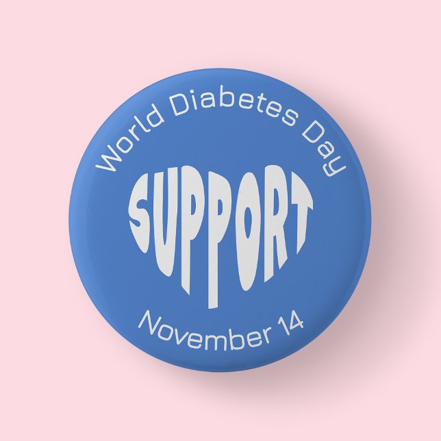Blå och vit världens diabetesdagsmedvetenhetsknapp knapp (World Diabetes Day)