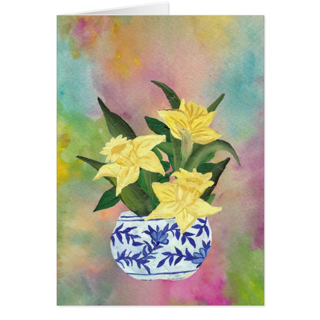 Blå och vit vas med skyddsdil hälsningskort (Framsidan)