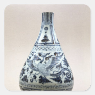 Blå och vit vas, Yuan Dynasty Fyrkantigt Klistermärke