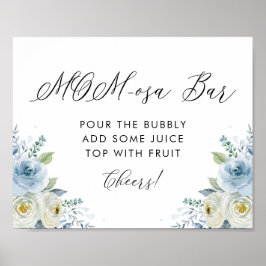 Blå och vit vattenfärg Blommor Mamma-osa Pub Poster