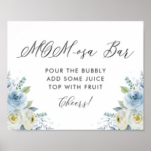 Blå och vit vattenfärg Blommor Mamma-osa Pub Poster